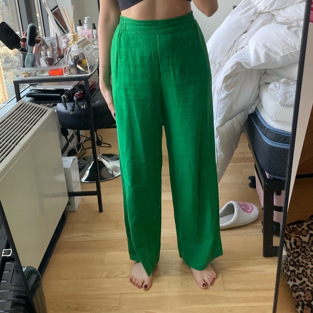 Zara 100% linen green pants